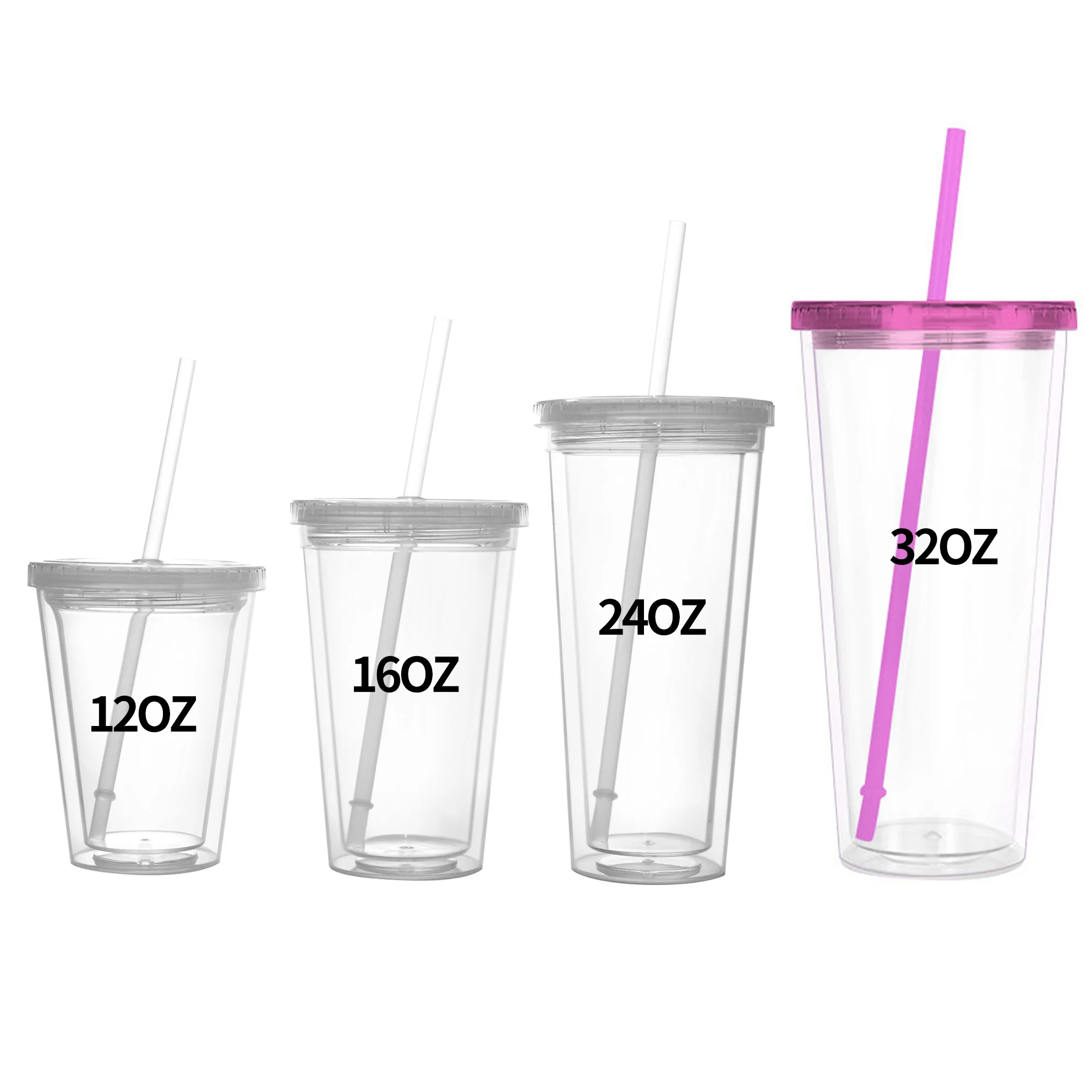 Bulk Custom Logo Printed Clear 12oz 16oz 24oz 32oz OEM Golden Supplier Double Wall Plastic Tumblers Cups With Lids and Straws