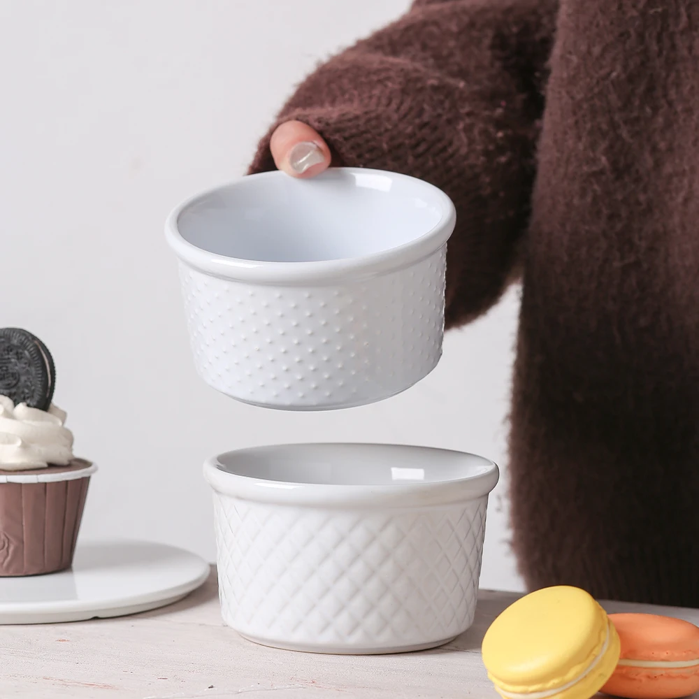 Small Oven Safe Baking Dishes Cups Dessert Dishes Souffle Cups Butter Ramekin White Ceramic Creme Brulee Ramekin