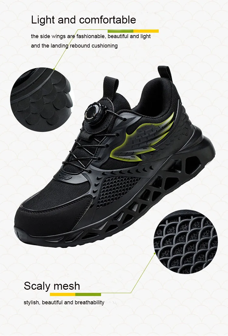 New design rotating button safety shoes men anti-smash shock resistant sport shoes