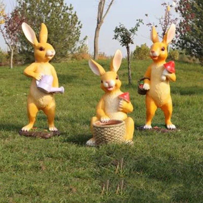 Factory Wholesale Realistic Resin Sitting Posture Figurines Fiberglass Rabbit  Animal Sculpture Statues for Garden decoration