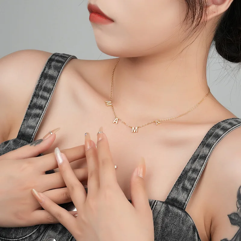 Dainty 18k gold plated delicate pendant mama necklace 925 sterling silver for mothers jewelry gift