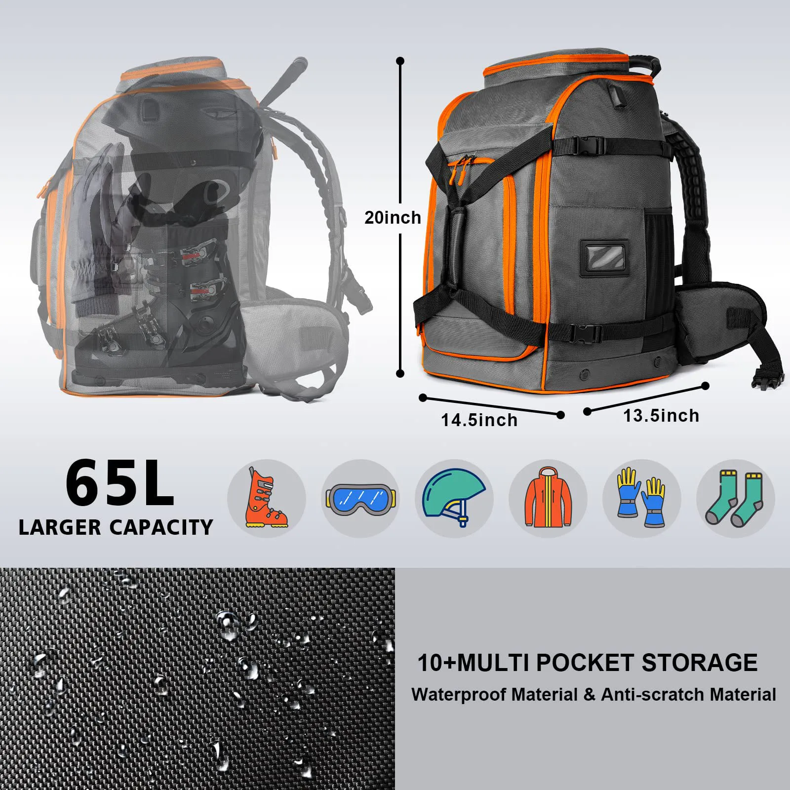 Waterproof Durable Ski Equipment Air Travel Adjustable Length Double Padded Rolling Wheels Ski Bag