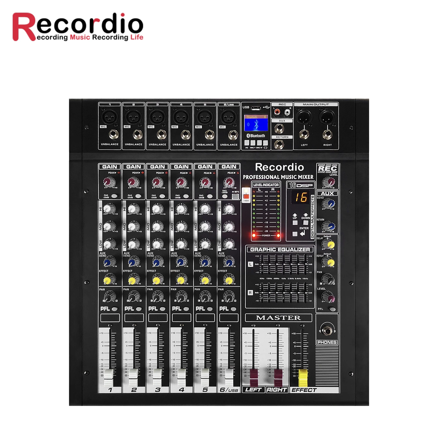 GAX-PMX6 Профессиональный силовой блендер миксер + 48В 16DSP эффекты Blueteeth USB компьютера проигрывания записей на микшерный пульт