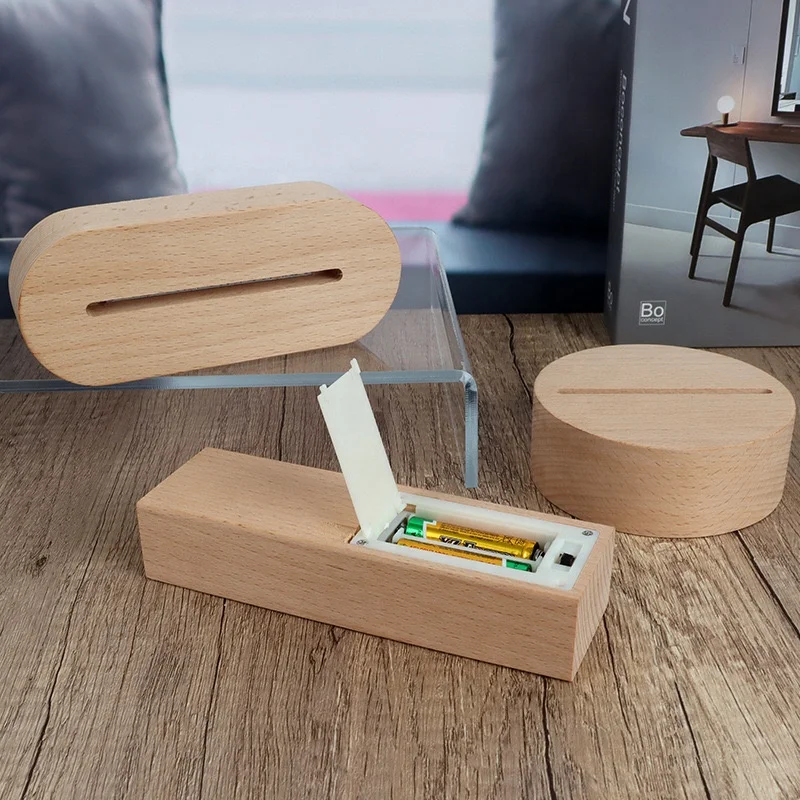5mm Acrylic 3D Night Lights Wood Base Led Display Stand Holder Powered by AAA Batteries