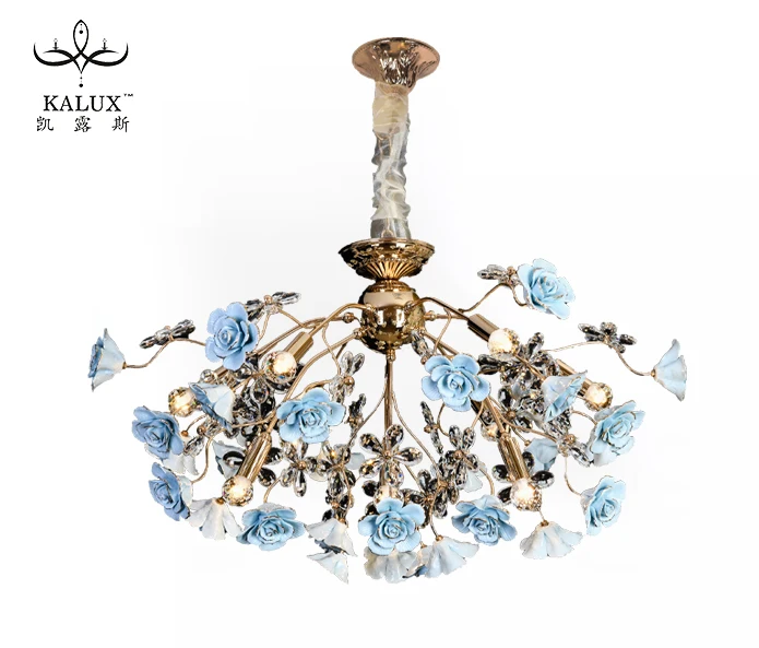 Необычные Цветные подвесные светильники в форме цветка, большой Лофт, лестницы, ресторана, синяя Роза, новые железные золотые люстры, подвесной светильник
