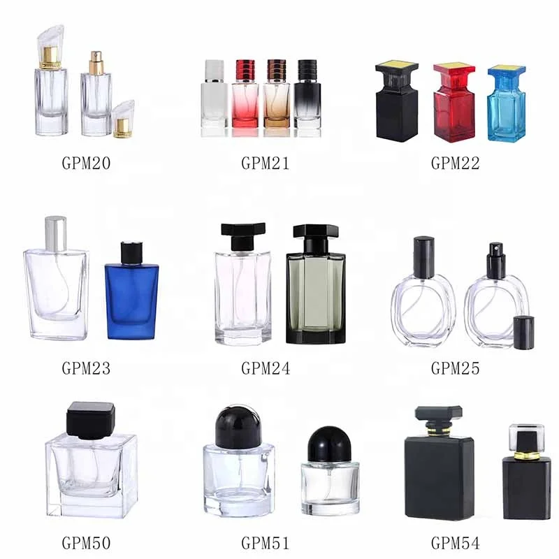 Hot sale Bottle for Perfume 50ml Clear square glass atomizer perfume bottle spray Glass Bottle with White Lid (GPM01-50)