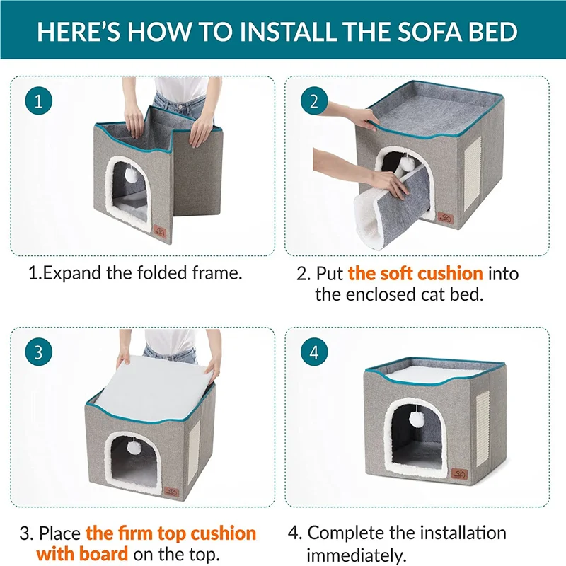 Hot Sale Wholesale Custom Comfortable Pet Bunk Bed Warm Foldable Travel Washable Cat Condo Cat Cave Beds Pet Bed for Indoor