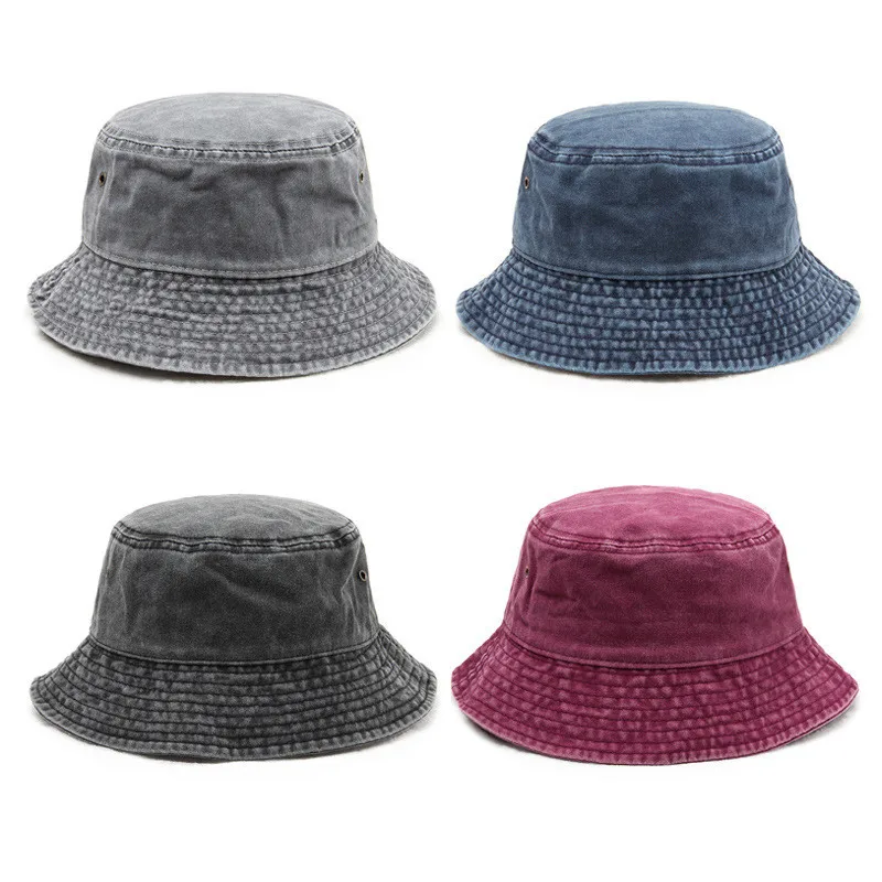 Washed Cotton Bucket Hats Packable Summer Outdoor Cap Travel Beach Sun Hat Plain Colors for Men Women