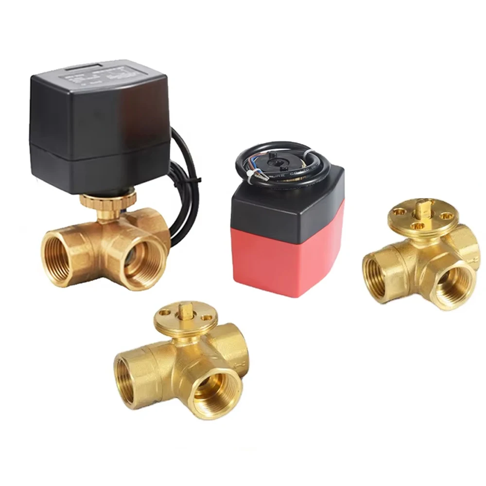 Winvall AC24V Electric Actuator Ball Valve Motorized 3 Way Water Flow Valves 1/2in 3/4inch 1' On/off  Flaot Type Brass Valve