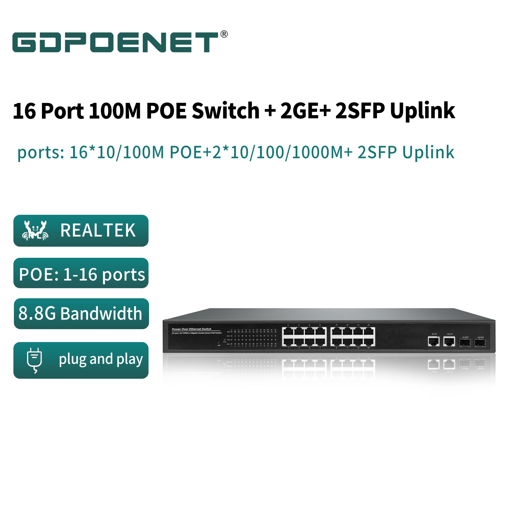 OEM 4 8 16 порт неуправляемый Быстрый Ethernet PoE коммутатор Поддержка 10/100 м сети 802.3af/at встроенный DC48V источник
