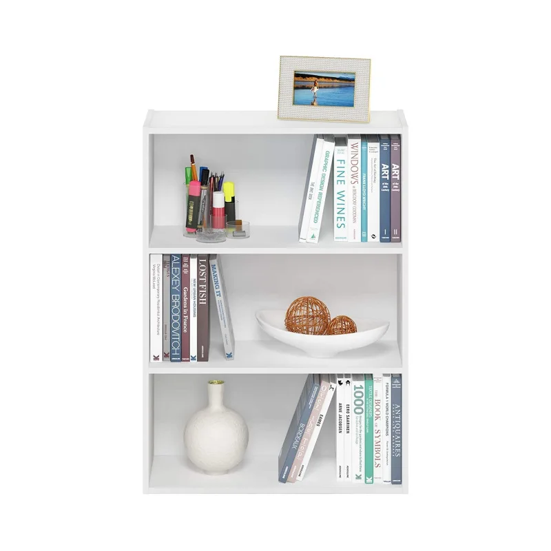 Living Room Book Multi-layer Toy and Sundry Storage Rack 3-tier Open Shelf Bookcase Floor-mounted Wooden Bedroom Furniture White