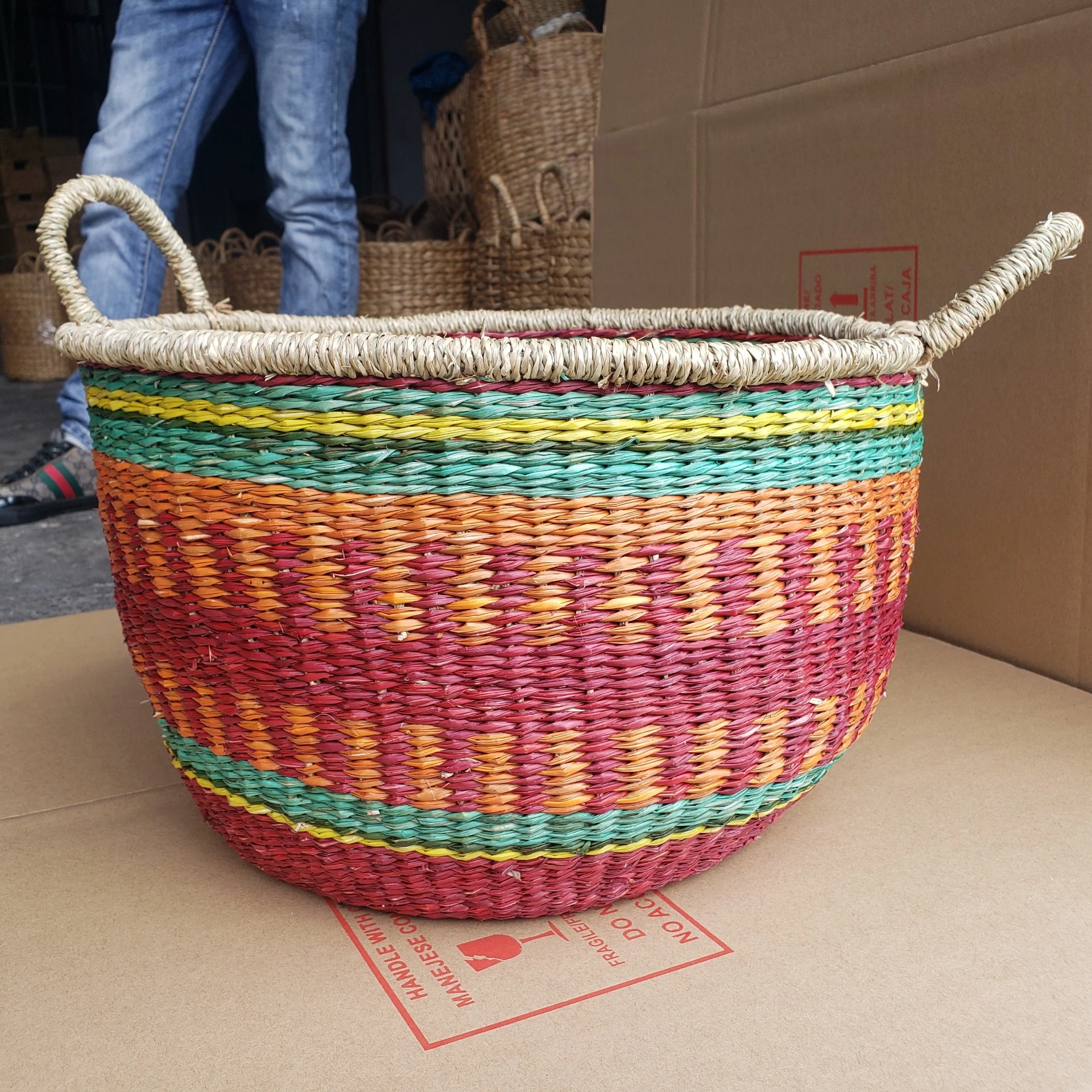 Hand Woven Bolga Seagrass Basket, Large Market Basket