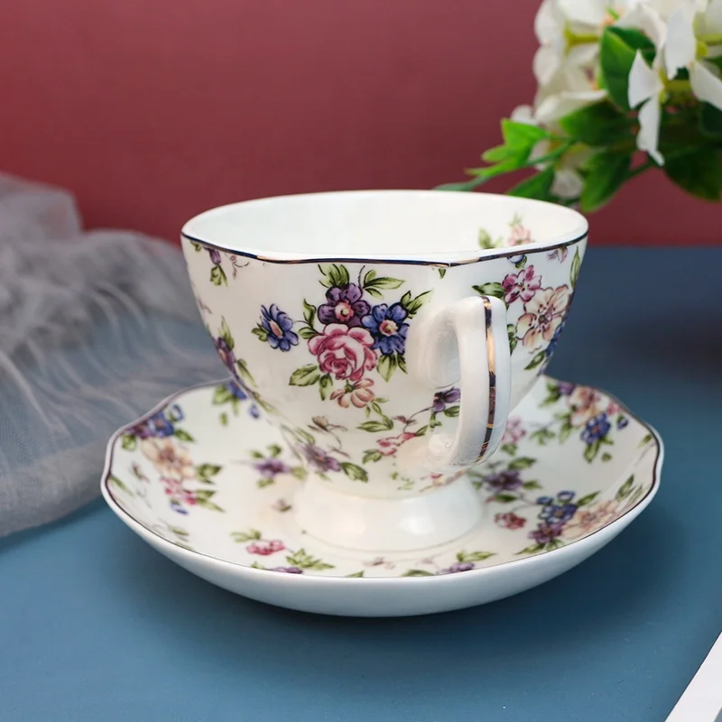 Wholesale Turkish nordic European luxury royal fine bone china ceramic flower porcelain coffee tea cup and saucer set