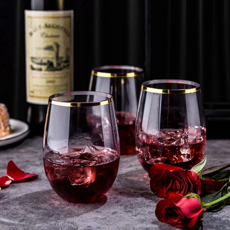 16oz Disposable Stemless Wine Glasses Plastic Wine Cups Whiskey Cocktail Glasses Clear Drinking Glasses For Party