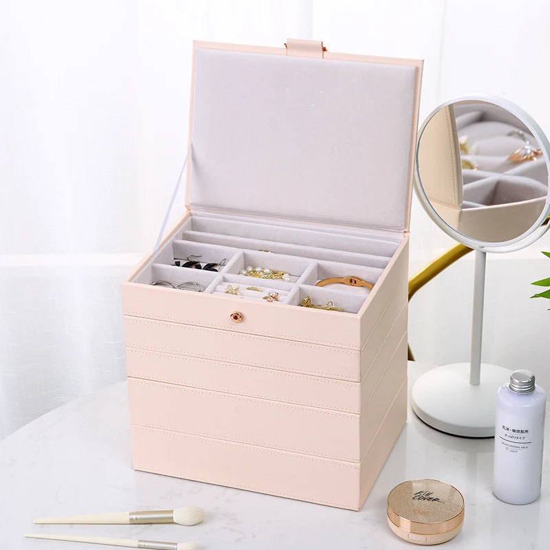 Luxury PU dresser vanity multi-drawers necklace rings storage tray stackable woman leather jewelry drawers storage organizer