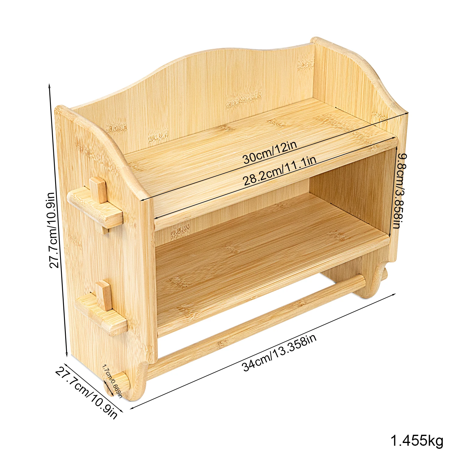 Wall Mounted Bamboo Paper Towel Holder 2-Tier Spice Rack for Kitchen