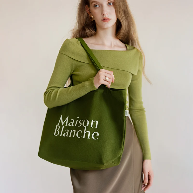custom logo large spring green color Simple Versatile shopping Bag 100%cotton tote  bag