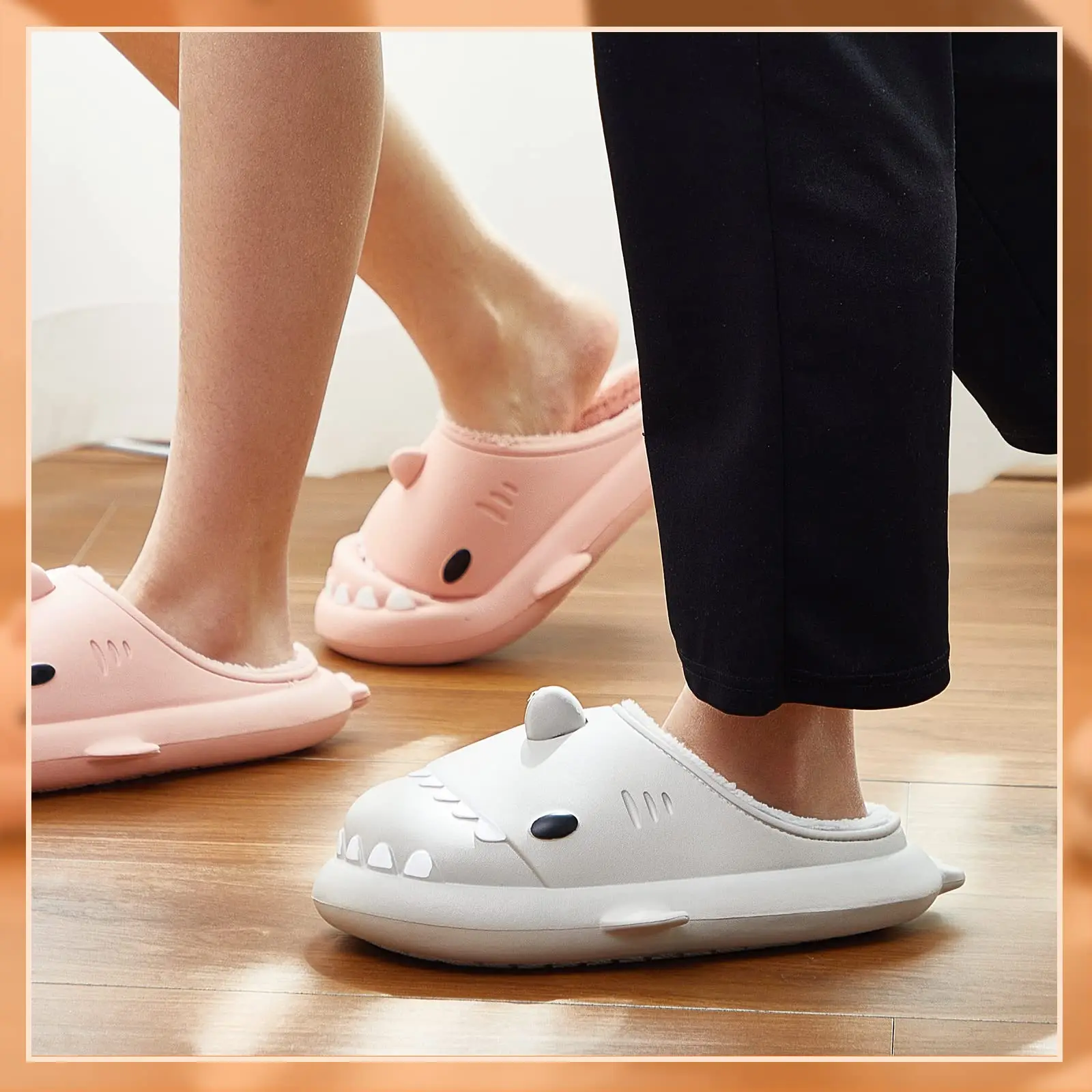 Winter Warm Cute Cartoon Slippers Fuzzy Plush Lining Slip Indoor Home Shoes Unisex Cloud Shark Slippers Slides for Women Men