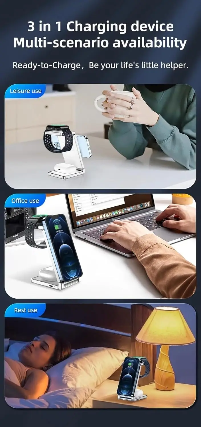 Waillynice Mag-Safe Charger Station Magnetic 3 in 1 Foldable Travel Charging Dock For IPhone Samsung iWatch Airpods