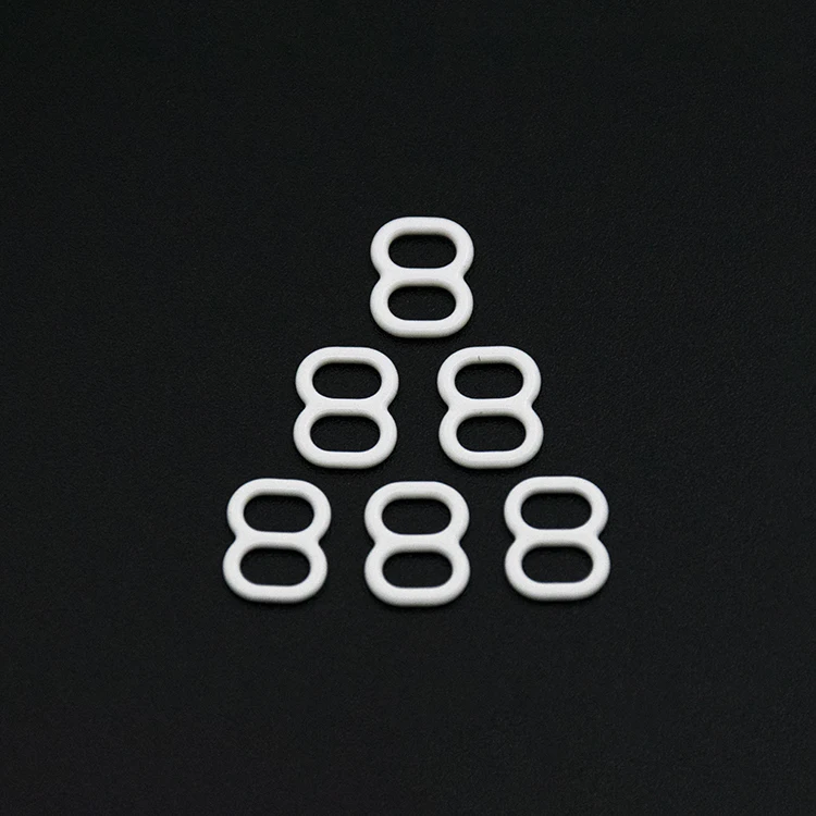 Factory Sale Low MOQ 6mm White Coated Bra Adjusters 8 Shape Hooks for Bra Underwear Bra Sliders