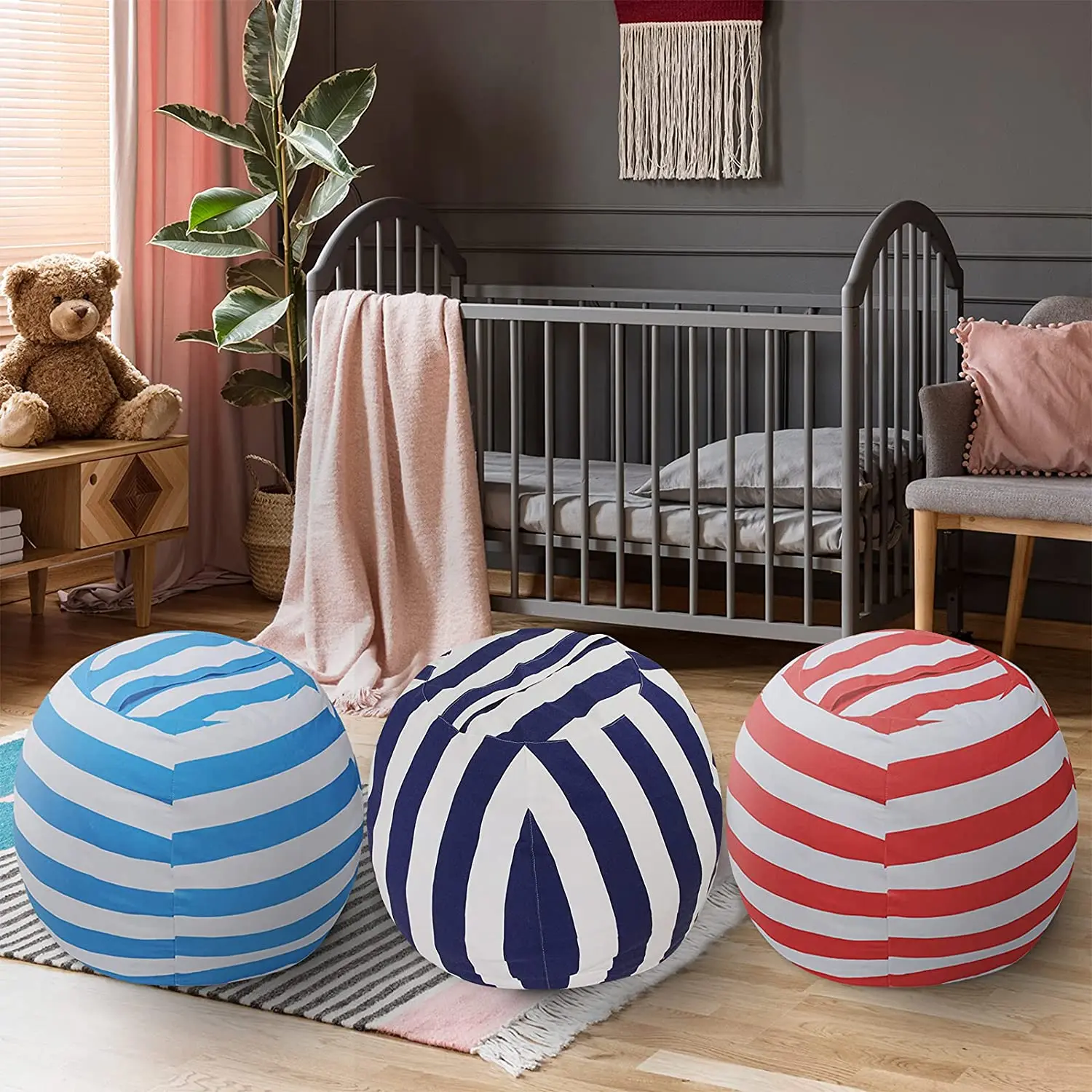 Kids toys stuffed animal toy storage big bean bag sofa chair large cotton canvas beanbag with zipper for organizing