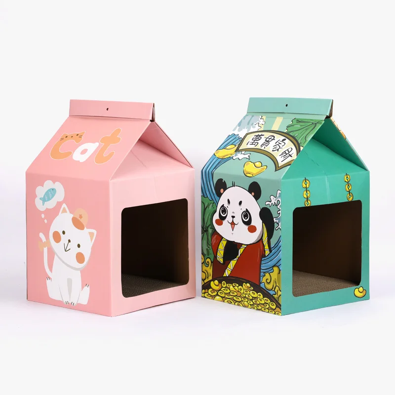 Cat Scratcher House Toy Milk Carton Scratching Lounge Bed Kitten Claw Board Closed Milk Home Corrugated Nail Scraper Gatos Litte