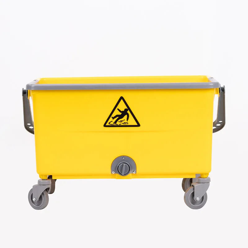 Yellow utility plastic flat mop cleaning bucket with wheels