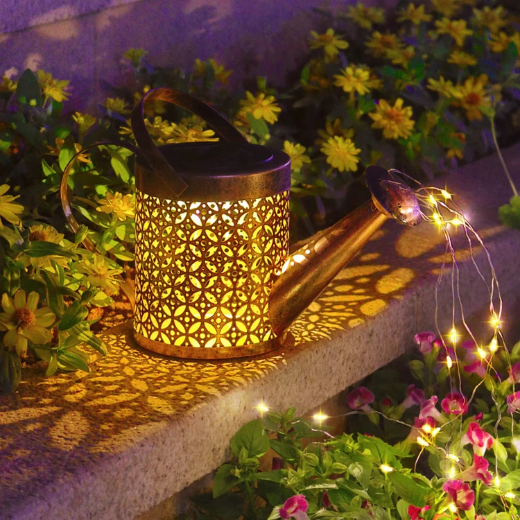 solar watering can lights Iron Copper 36leds fairy decorate night lights brass waterproof lantern lamp for wedding holiday home