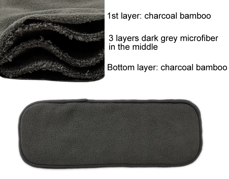 Washable charcoal bamboo inserts reusable cloth diaper liner 5 layers bamboo Insert nappy insert