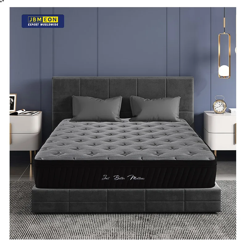 Black Mattress Pocket Spring  Foam Bed Mattress Latex Queen Size  OEM Customized Box Logo Packing orthopedic hybrid mattress