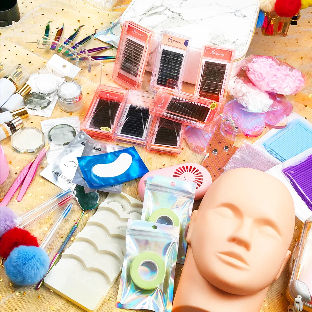 Beginners Lash Extension Kit False Eyelid Mannequin Head Practice Lashes Silicone Training Exercise Set Lash Extension