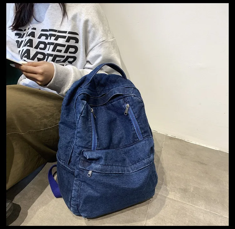 Luxury denim backpack handbag,blue school bookbag kids denim backpack wholesale,jeans denim backpack for men