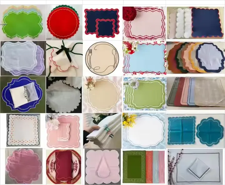 OEM ODM 100% linen table napkin  hand hemstitch embroidery Printed Dinner placemat for Wedding custom napkin