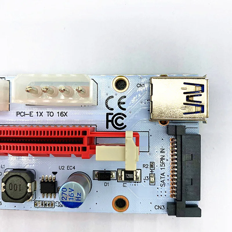 VER008S PCI-E Riser Card Whiteboard Three Interface PCI-E 1XTO16X Riser Card  Extension Cable Three-port power supply