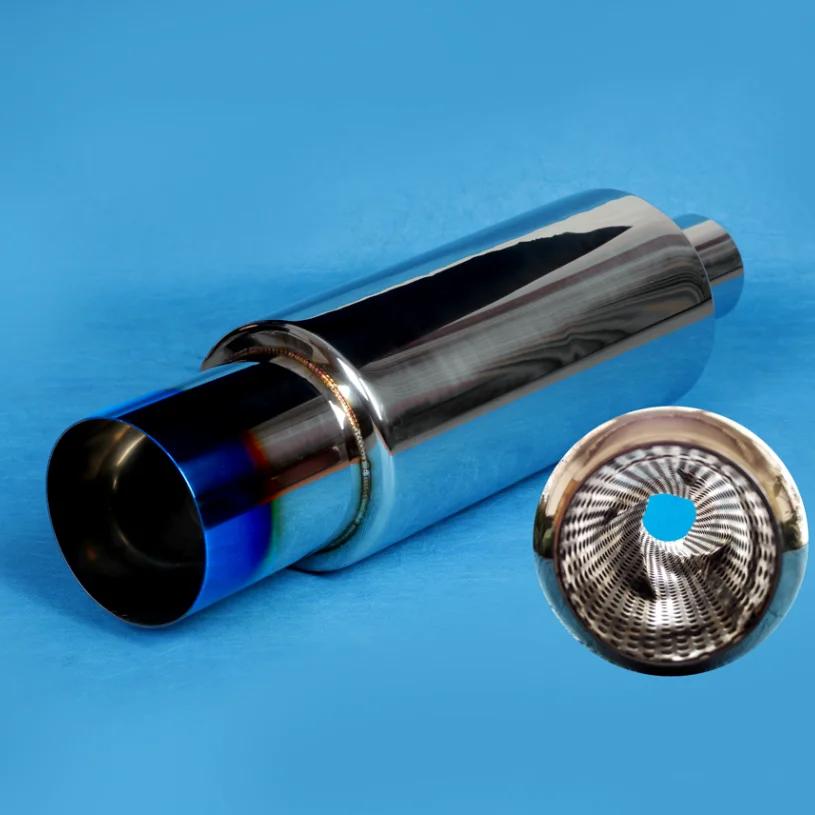 Car modification stainless steel scroll blue plated 4 inches car muffler for sports sound exhaust muffler car