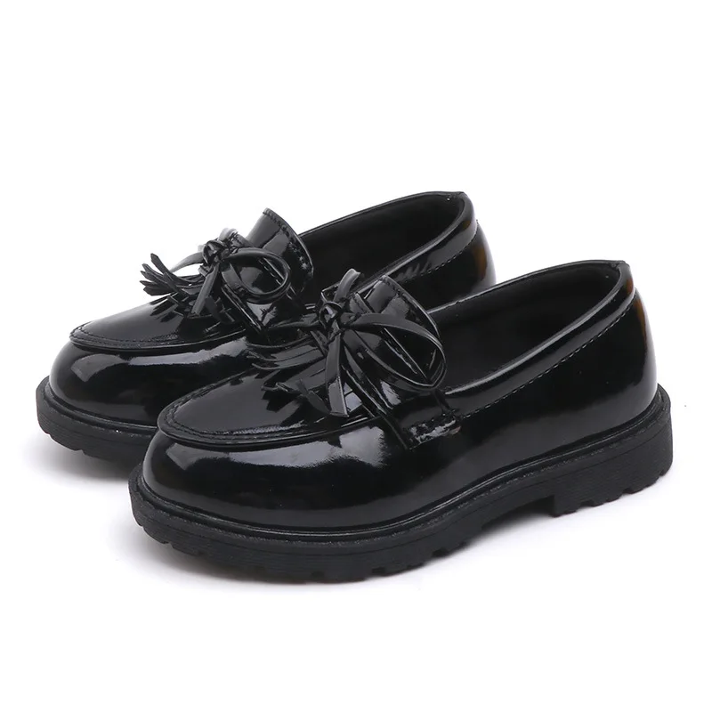 519 Fashion Hot New Girls Black Dress Leather Shoes For Children Wedding Leather Kids School Flat Shoes