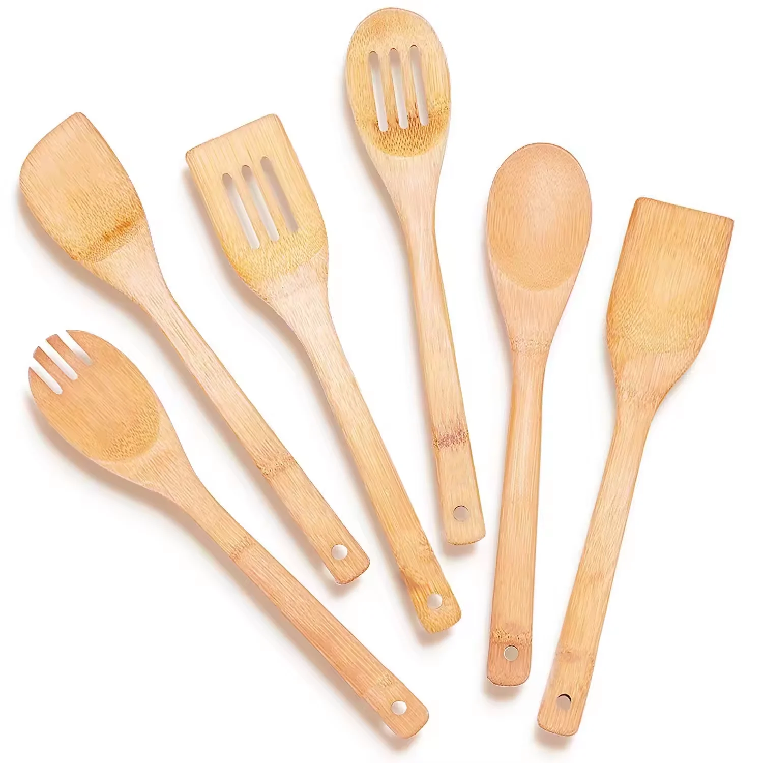 Kitchen Gadgets 6-Piece Bamboo Cooking Utensils Wooden Kitchenware Non Stick Bamboo  Wooden Spatula Spoons Set for Cooking