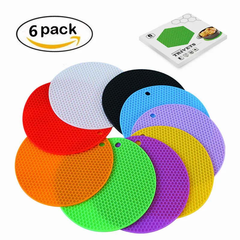 kitchen gadgets multi-purpose non-slip hot pad pot holder table  flexible honeycomb heat resistant silicone trivet mats set
