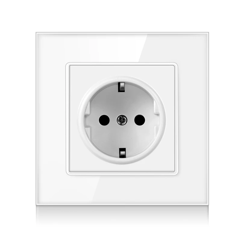 Wall power socket white tempered glass panel 220~250V 16A EU standard safety wall sockets