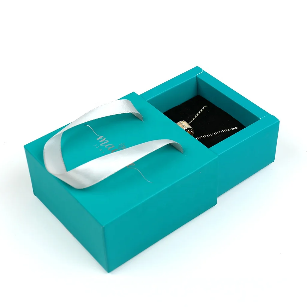 Factory Custom Printing Hard Rigid Cardboard Sliding Box With Ribbon Rope Gift Sleeve Drawer Box Packaging Jewelry Box Custom