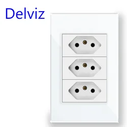 Delviz 3 gangs 3 Pins hole Brazilian Electric plug Outlet,120mm*72mm Crystal Glass Panel,Brazil Standard Wall USB Socket