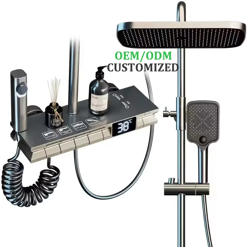LZ-Hwa.Con New Piano 2024 brass shower temperature control digital display smart shower faucet set