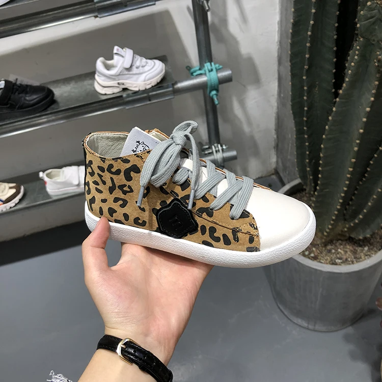 
Latest Design Leopard Print Boys Girls Casual Kids Sports Shoes Microfiber Leather Zipper Lace-Up Kids Casual Shoe 