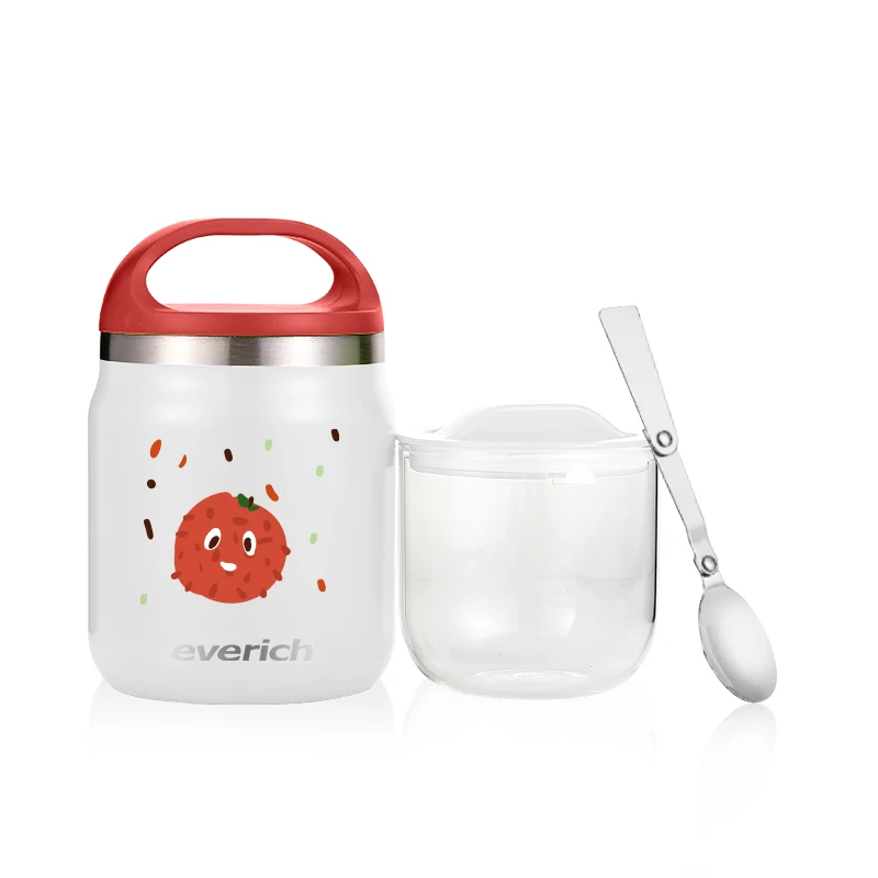 Easy Carry BPA Free Thermos Children Food Flask Container With Handle stainless steel Food jar with glass inner