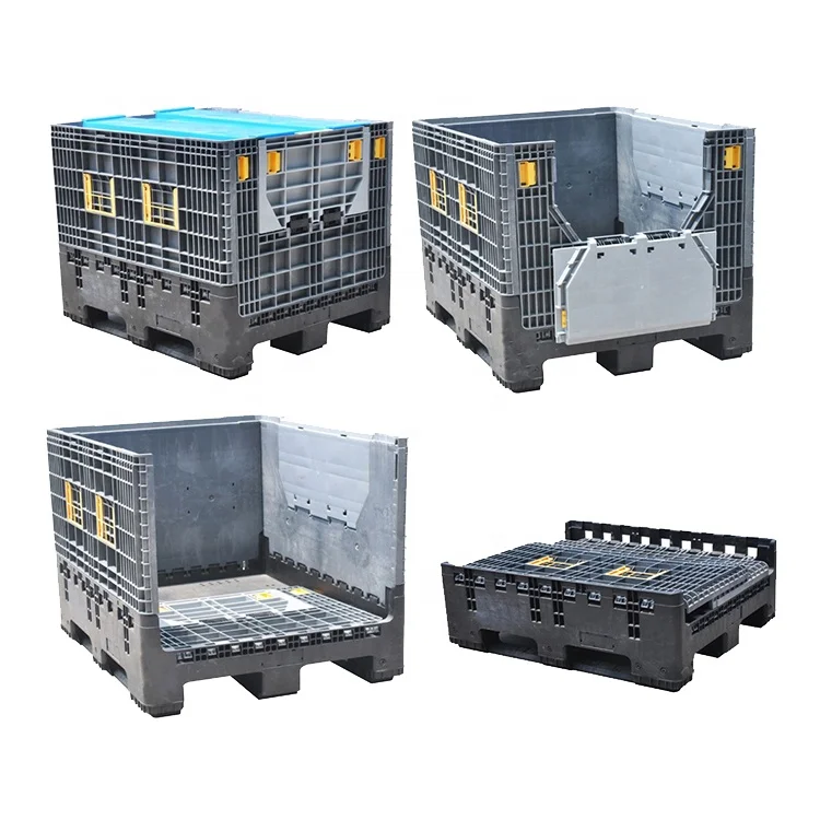 New HDPE Transportation Storage Mesh Fruit Large Stackable Plastic Foldable Pallet Moving Boxes