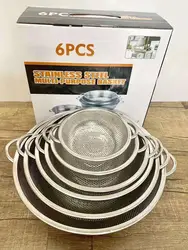 Набор из 6 ситечков для дуршлага из нержавеющей стали, чаша для мытья с ручкой