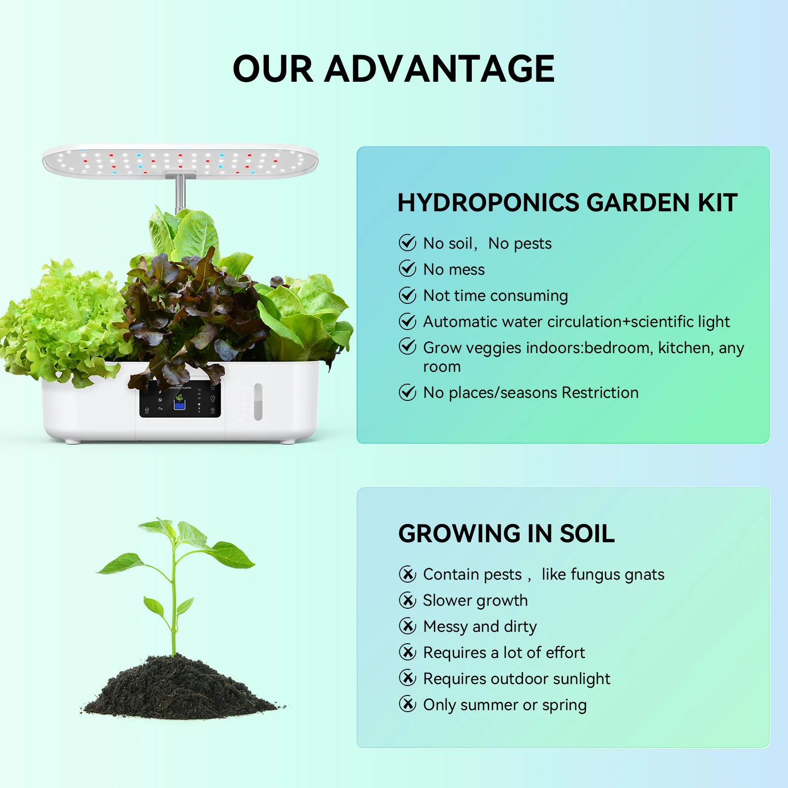 Wholesales GS310 smart hydroponic system indoor smart plant garden 13 pods with LED grow light