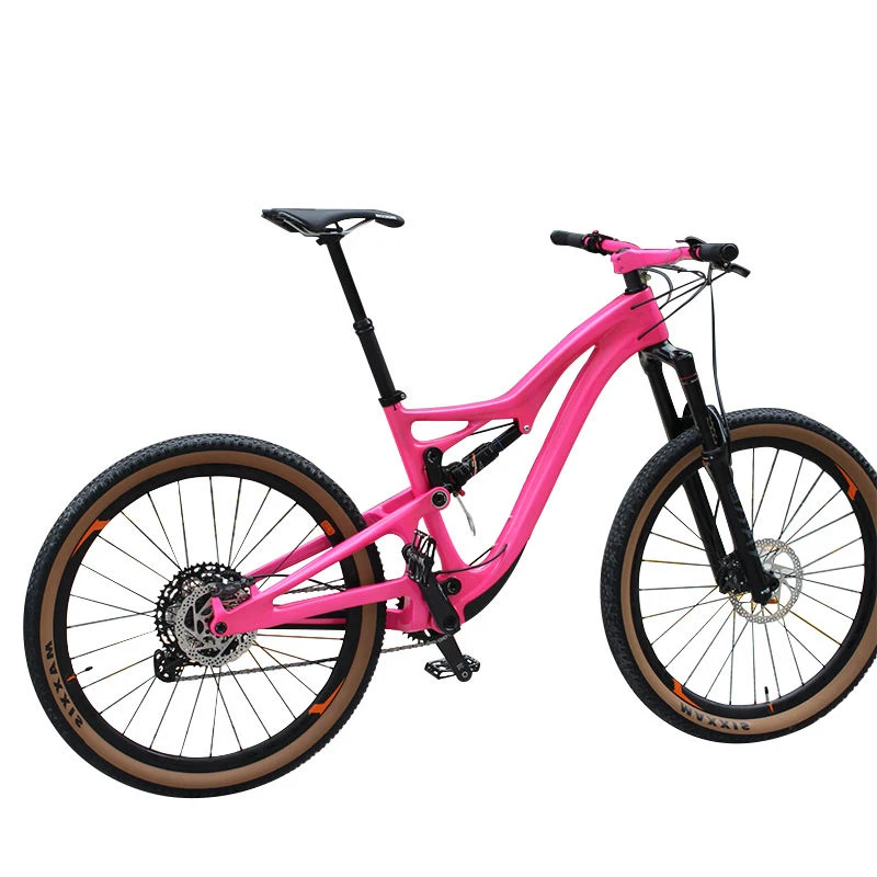 Customized full shockingproof carbon fibre frame 29er Mtb bicycle pink adults 19' mountain suspension bike
