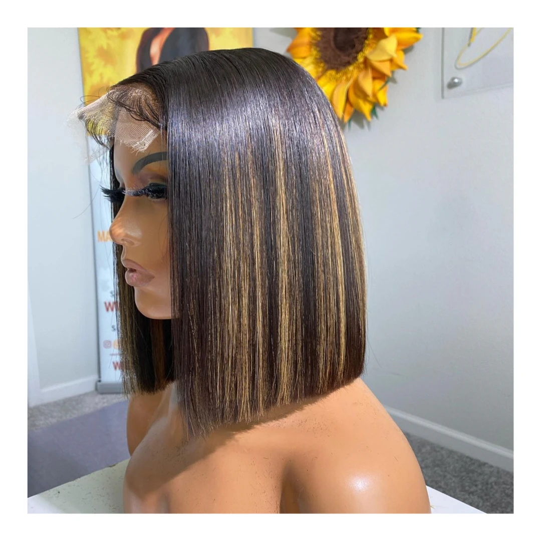 blonde Highlight Piano Color wigs Bone Straight Silky Raw Hair Color Hair Best Quality