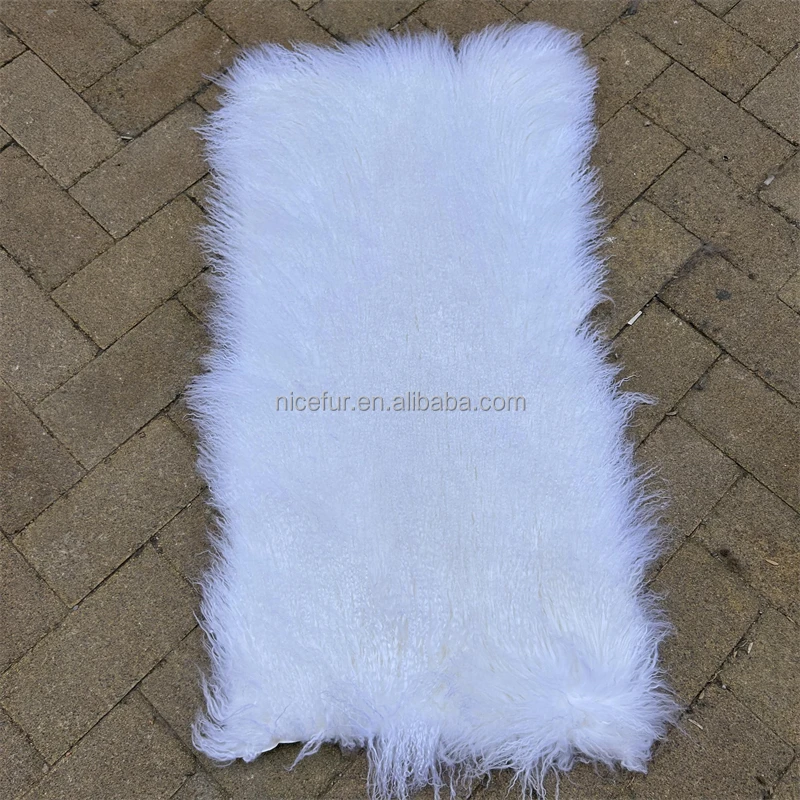 Rectangle Real Sheepskin Rug Lamb Fur Plate Curly Tibetan Mongolian Fur Pelt